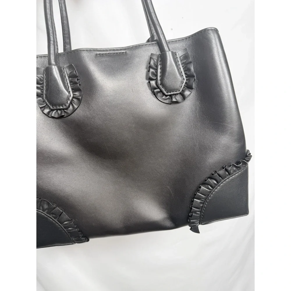 Michael Kors Mercer Gallery Medium Tote Black Leather Ruffle Satchel Purse